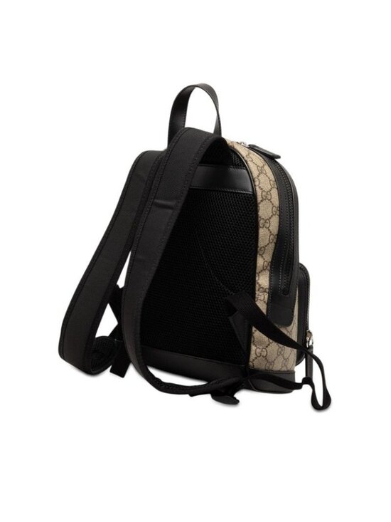 Gucci GG Supreme Backpack Beige Black Leather